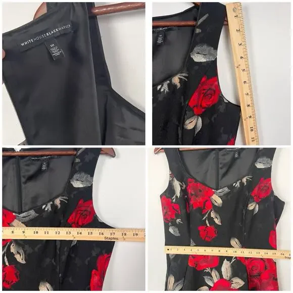 White House Black Market Black Red Rose Fit & Flare Floral Coktail Dress 10 - Picture 8 of 11
